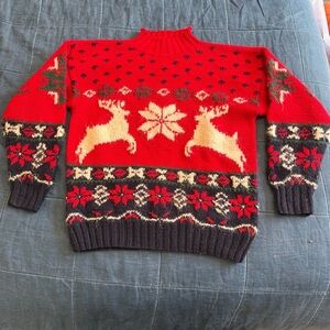 Vintage Studio Michelle Stuart Hand Knit Red Reindeer Fair Isle Sweater Size M